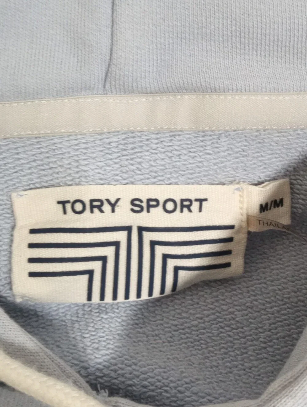 Tory Sport Periwinkle Blue Chevron Cotton Cropped Boxy Pullover Hoodie Sz L